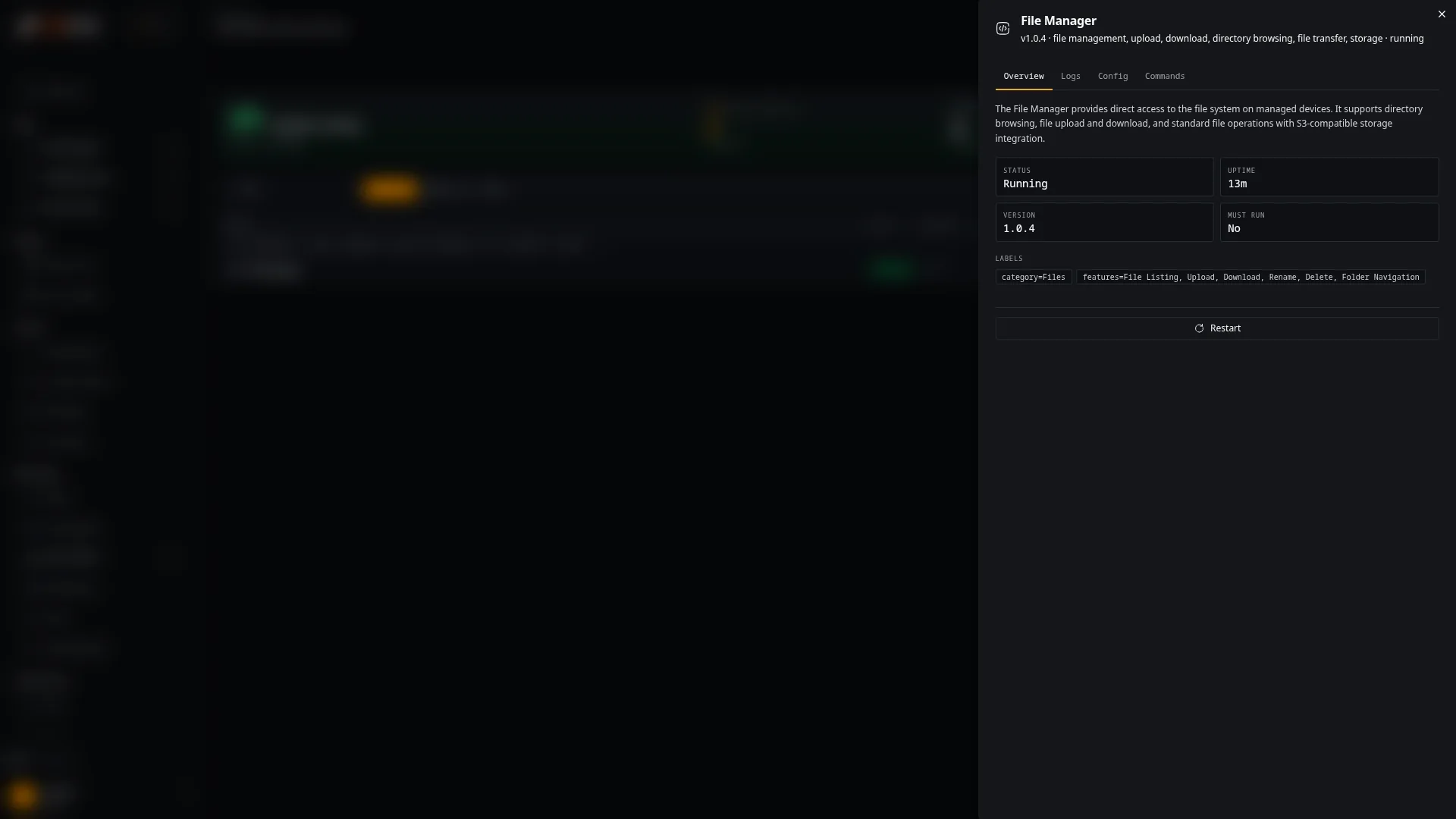 Module detail drawer, Overview tab