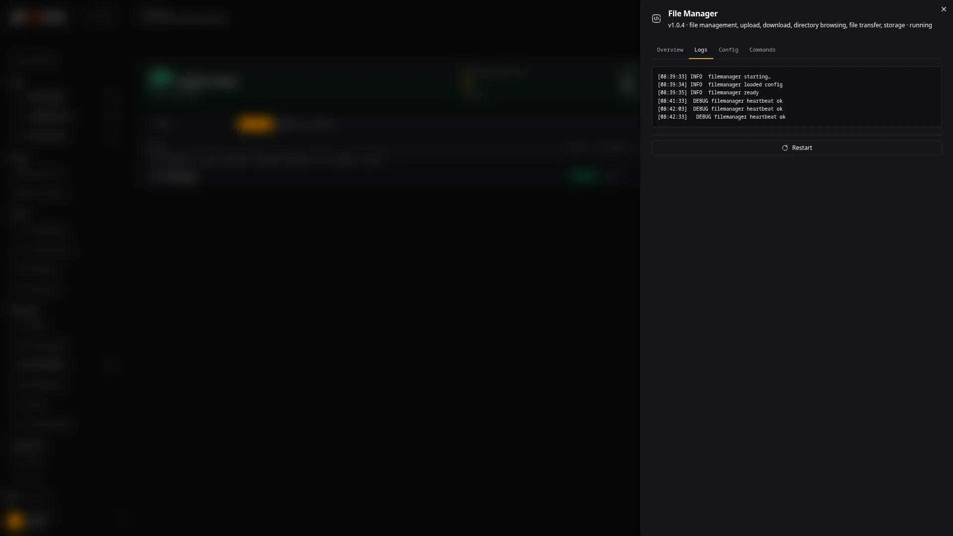 Module detail drawer, Logs tab